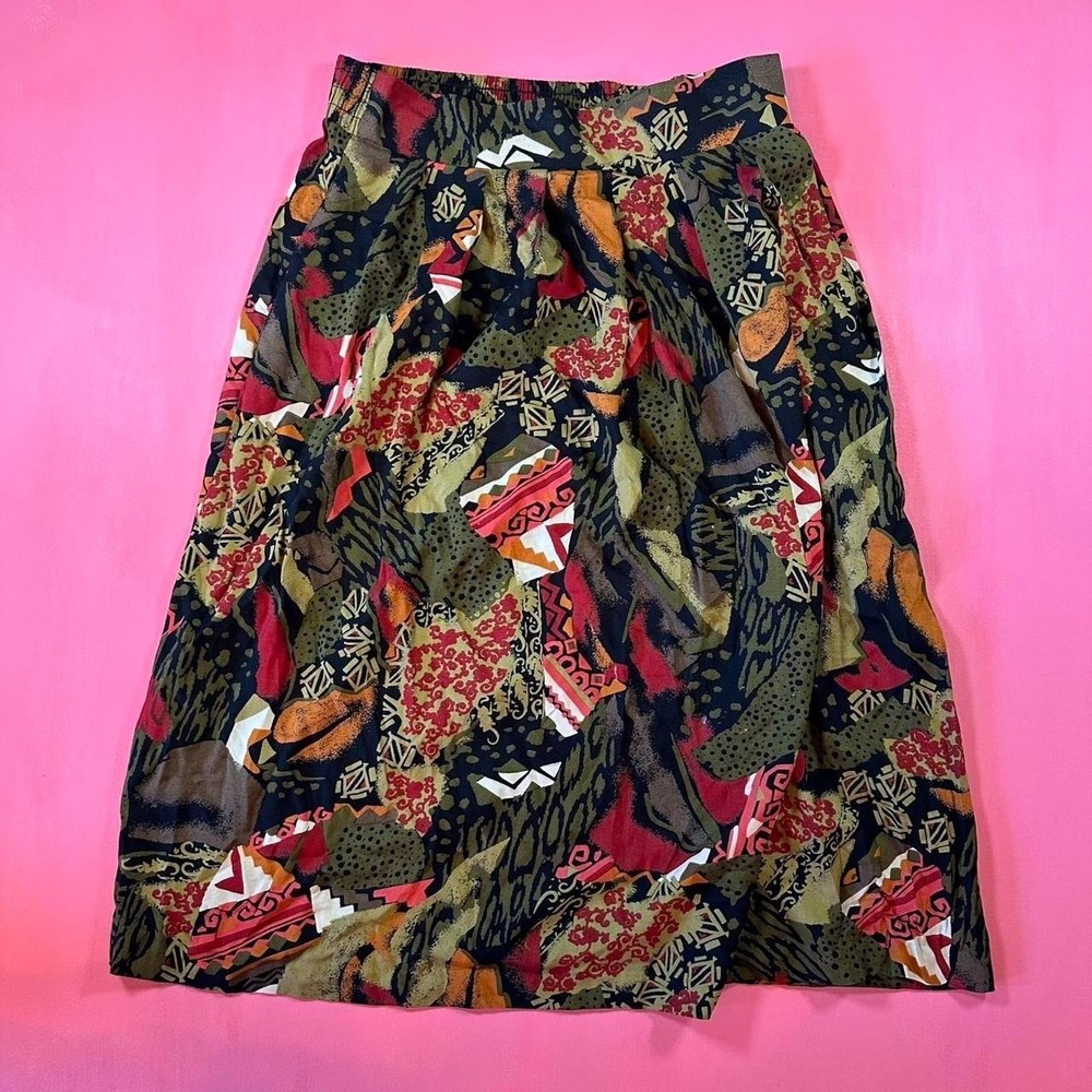 Vintage 80s Abstract Pattern Skirt Flowy Comfyt Summer Vintage 1980s Skirt